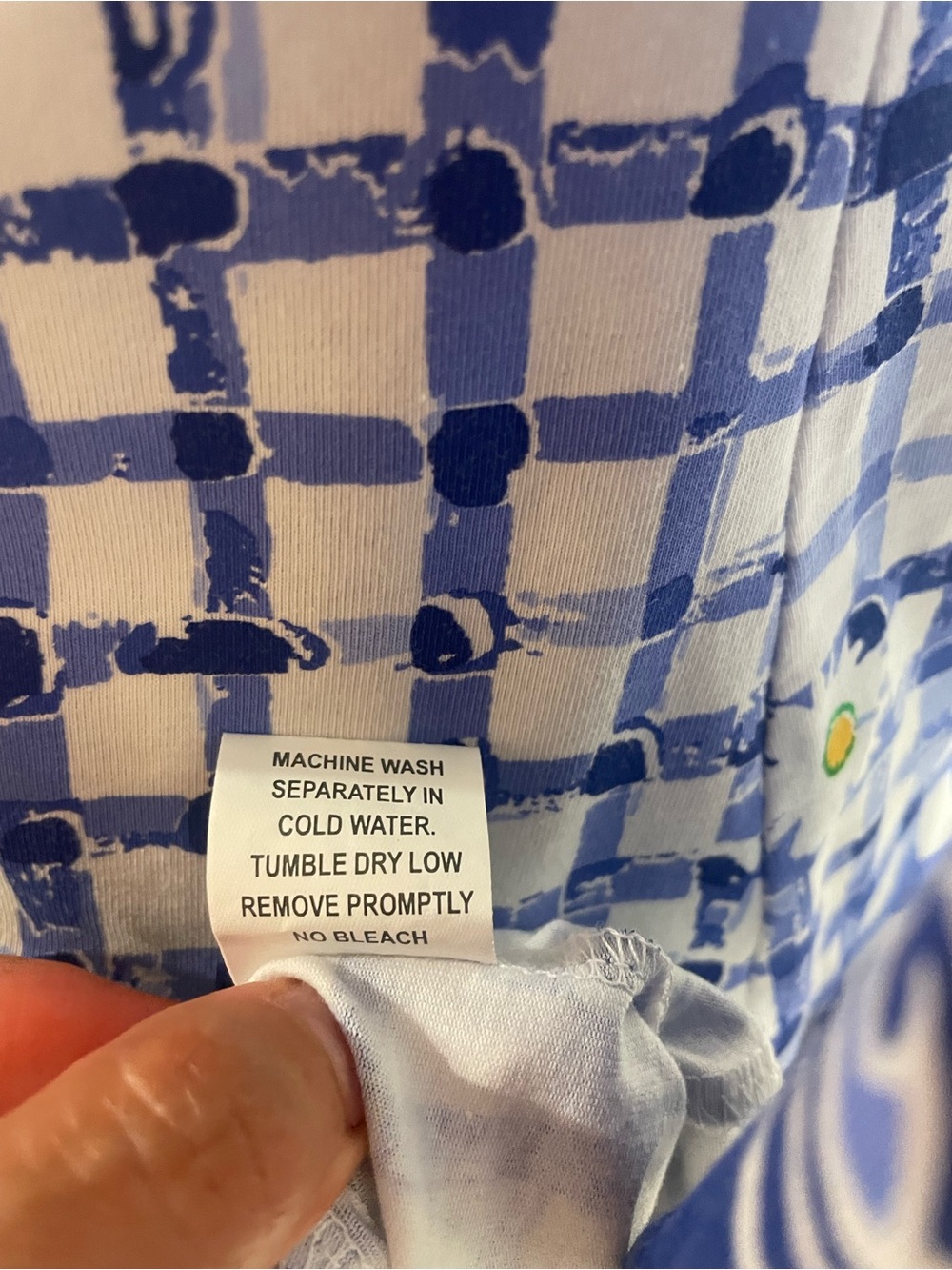 Barbara Erickson Blue Gingham Daisy Print Knit Dress Size Medium Coastal Chic - Picture 12 of 13